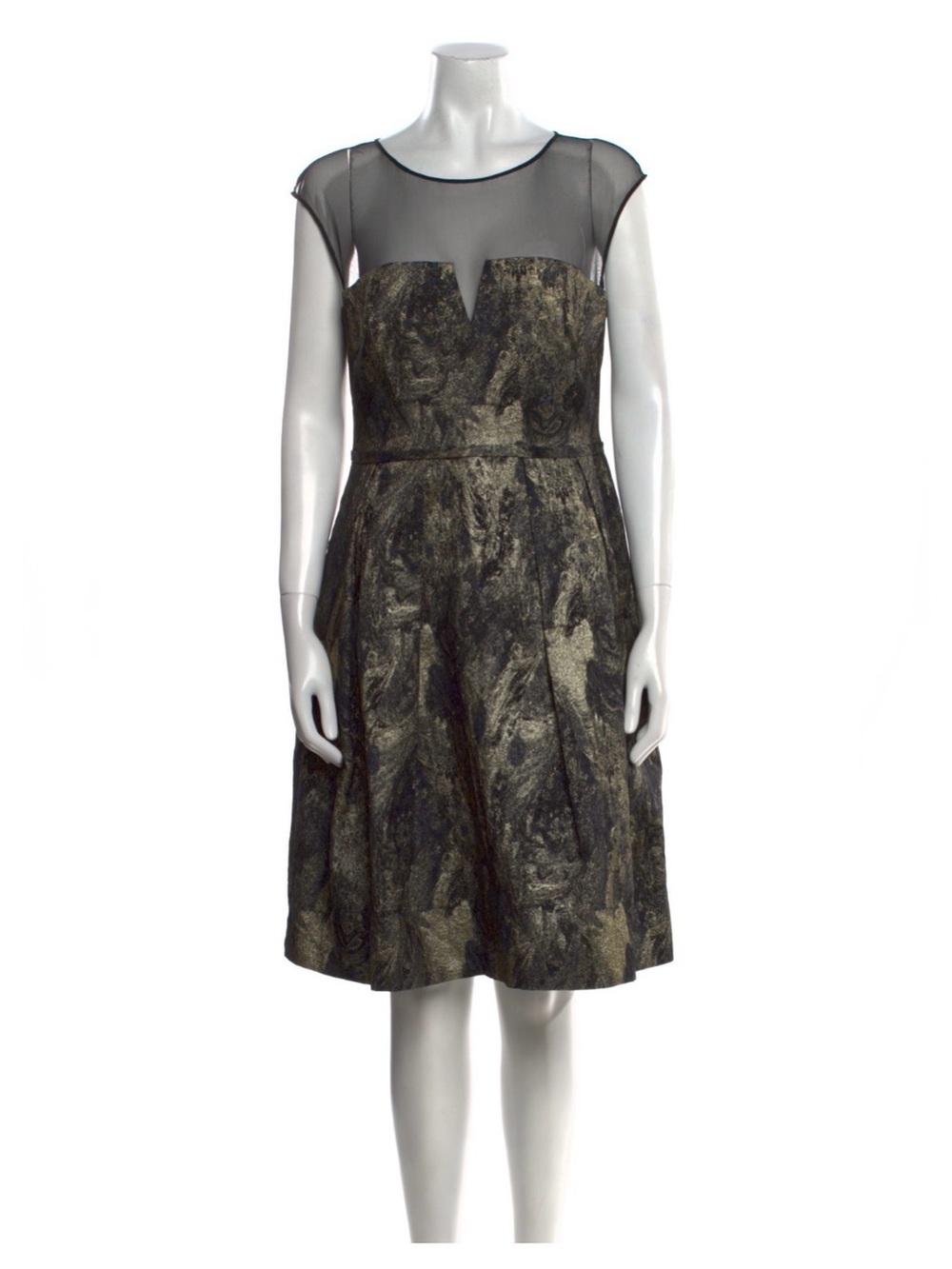 Pamella Roland Black and Gold Brocade Midi Dress
